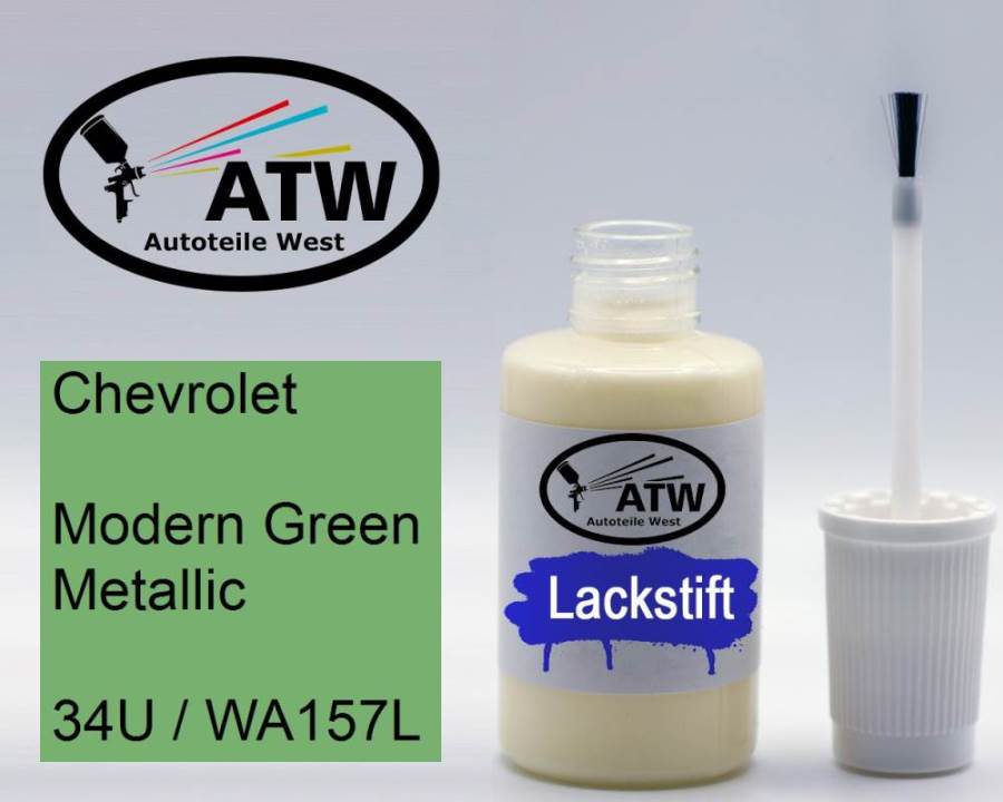 Chevrolet, Modern Green Metallic, 34U / WA157L: 20ml Lackstift, von ATW Autoteile West.